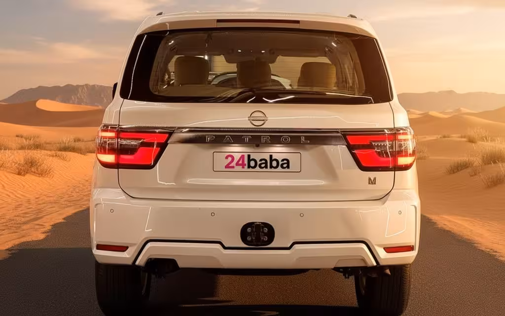 Nissan Patrol 2024 White rear view showing taillights – rental in Dubai