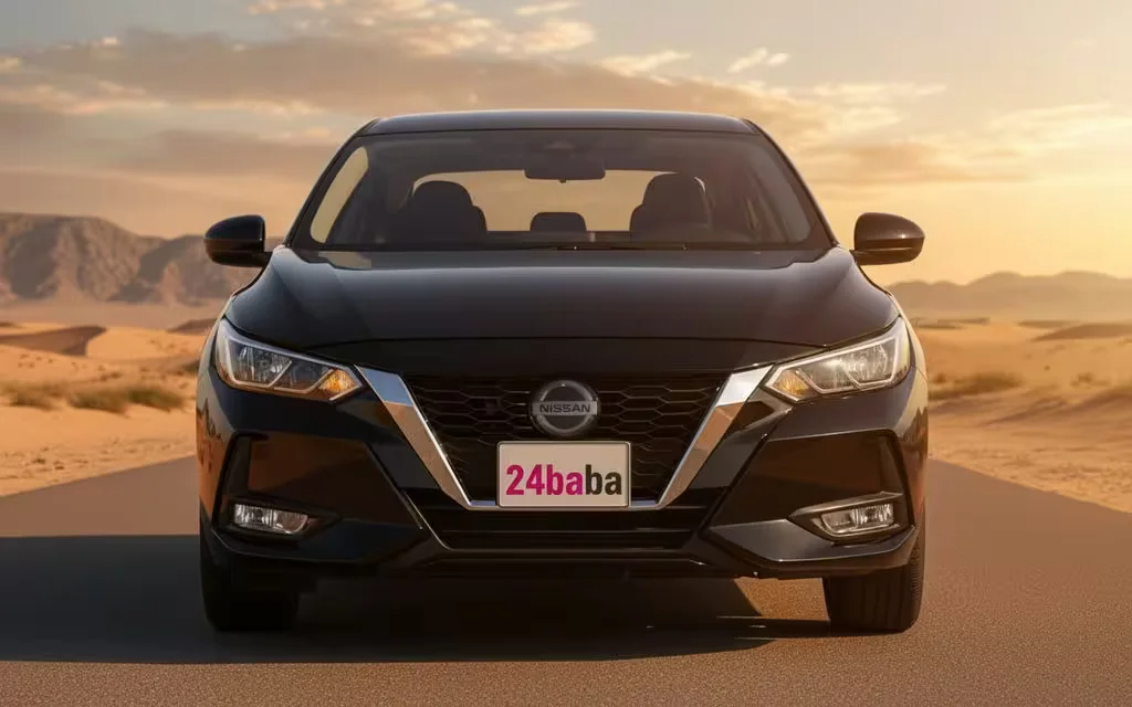 Nissan Sentra 2022 Black front view with headlights – rental in Dubai
