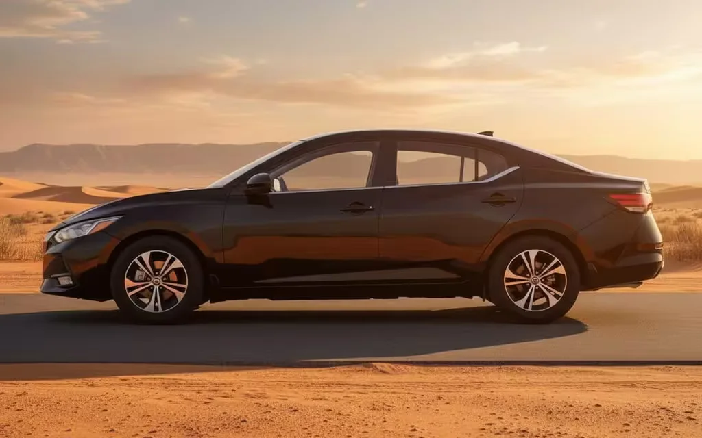 Nissan Sentra 2022 Black side profile – rental in Dubai
