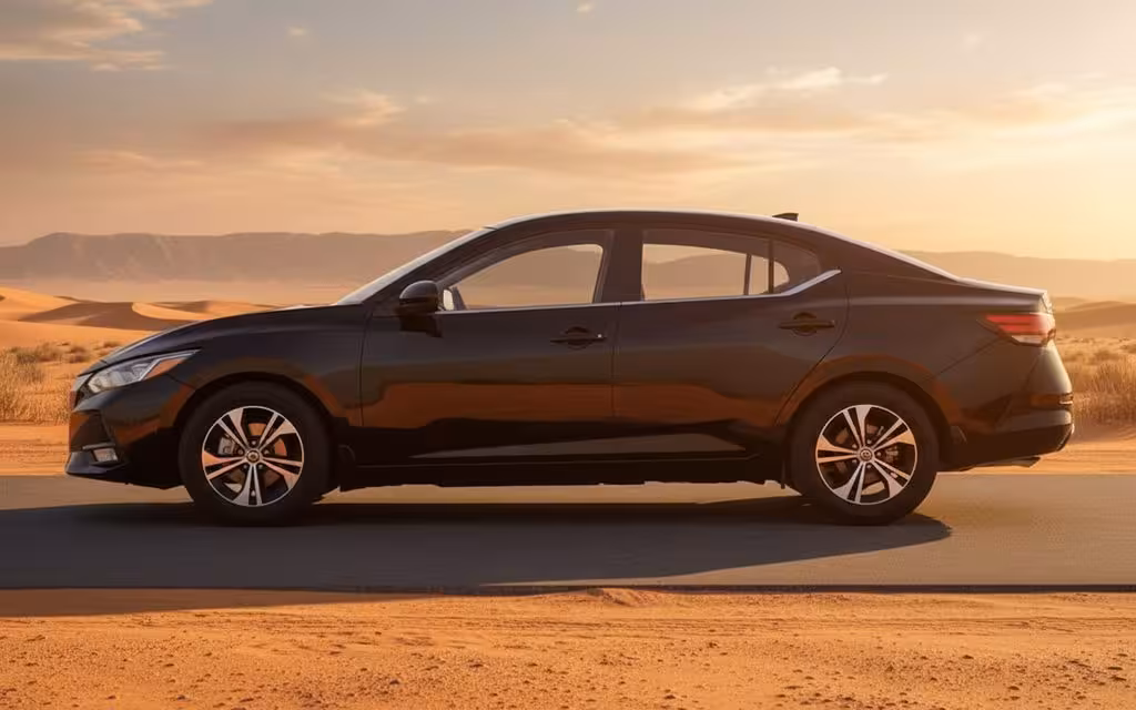 Nissan Sentra 2022 Black side profile – rental in Dubai