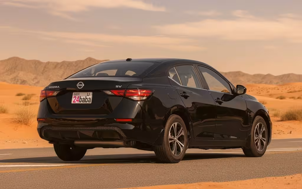 Nissan Sentra 2022 Black rear view showing taillights – rental in Dubai