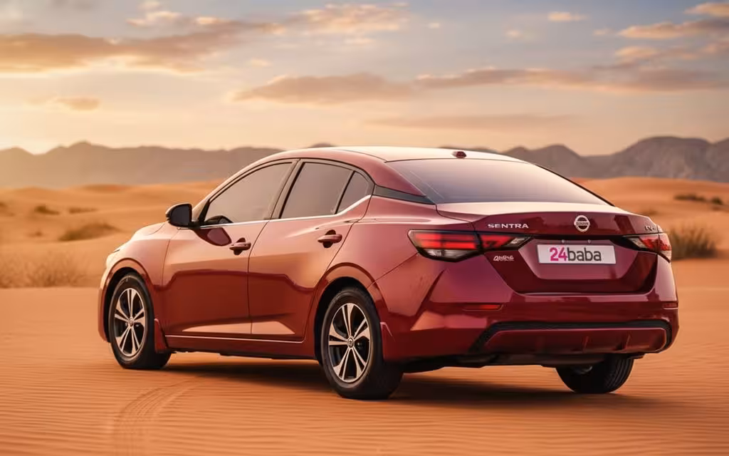 Nissan Sentra 2022 Red rear view showing taillights – rental in Dubai