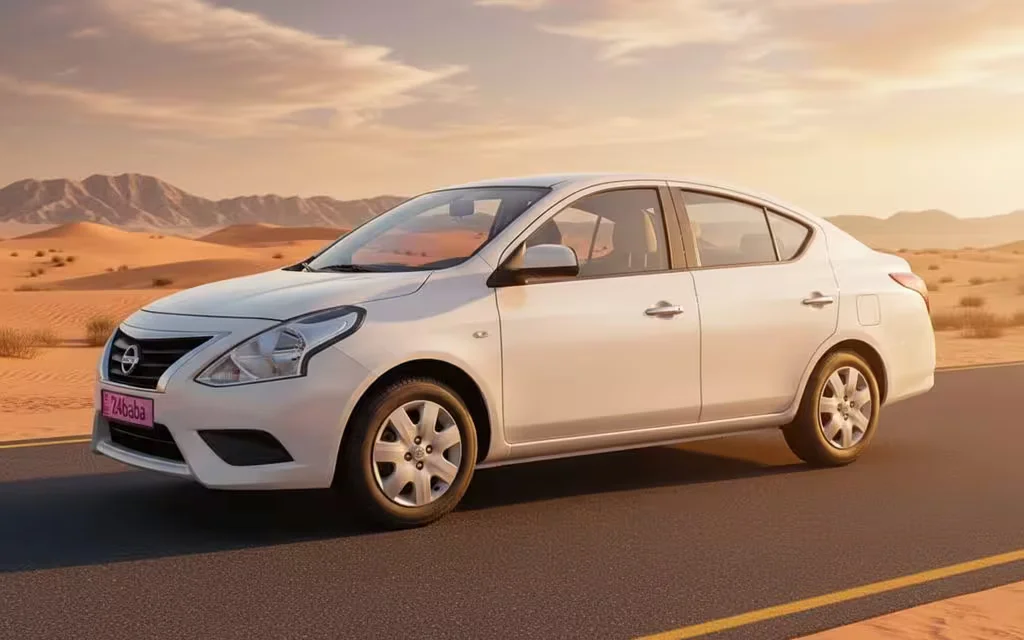 Nissan Sunny 2024 White side profile – rental in Dubai