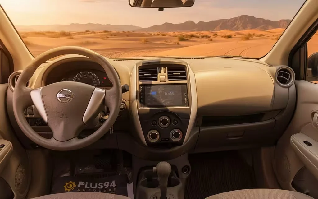 Nissan Sunny 2024 interior view showing trim – rental in Dubai