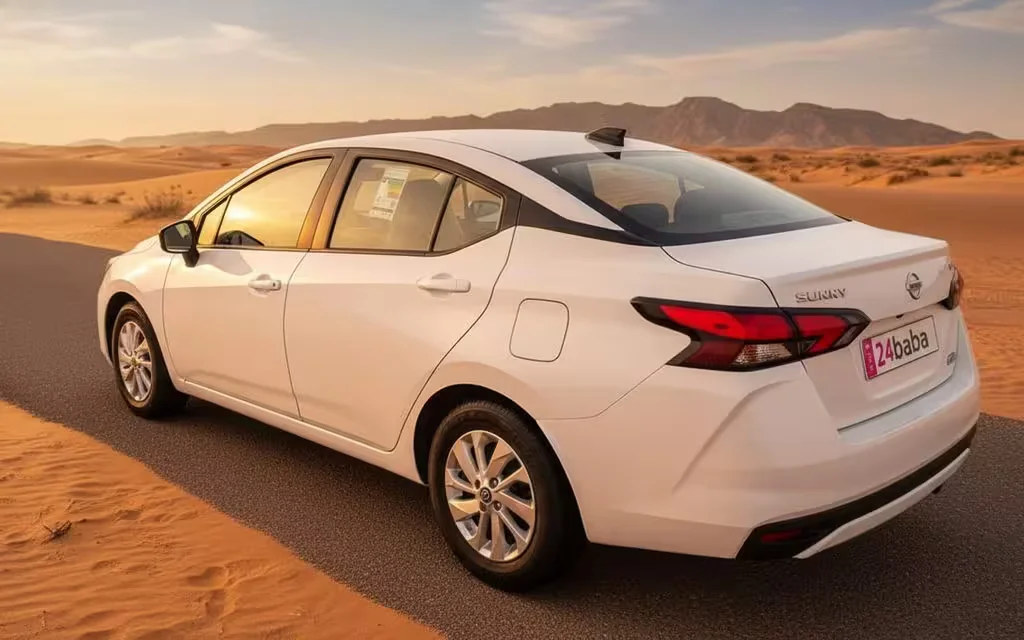 Nissan Sunny 2024 White side profile – rental in Dubai