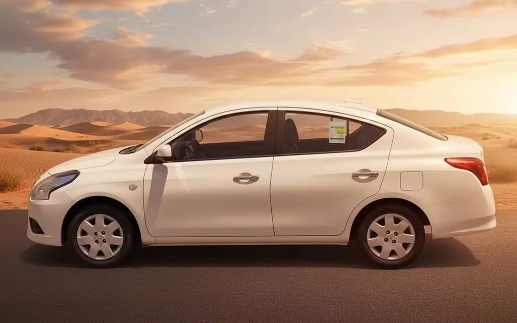 Nissan Sunny 2024 White side profile – rental in Dubai