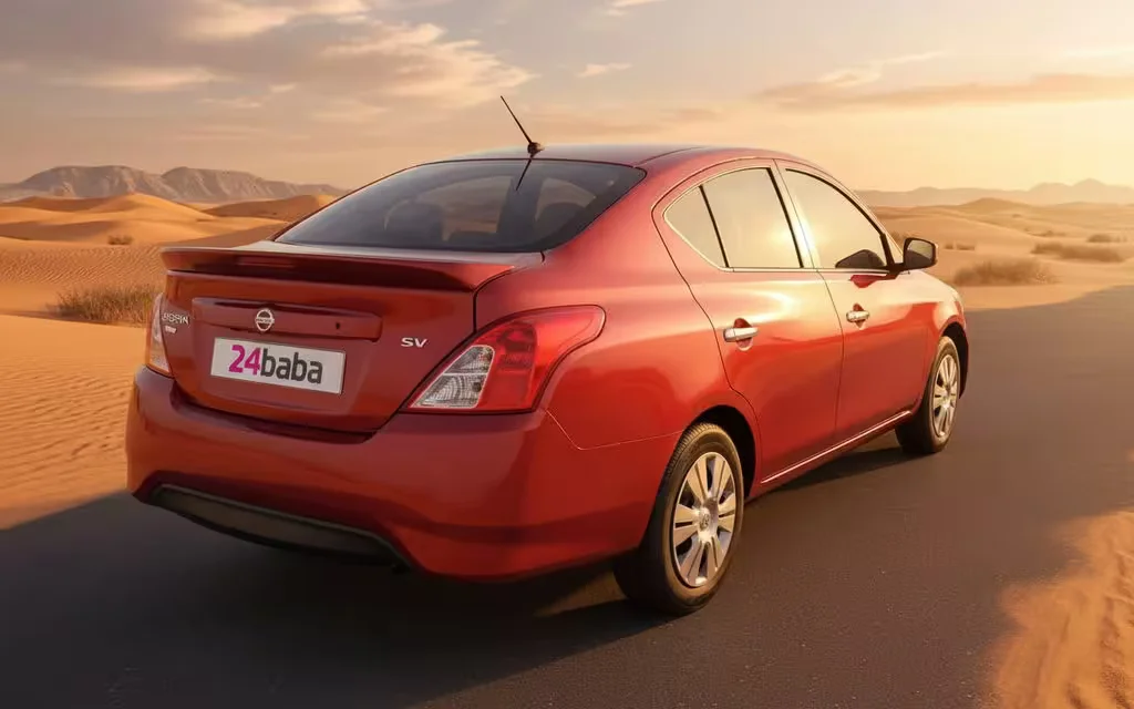 Nissan Versa 2020 Red rear view showing taillights – rental in Dubai