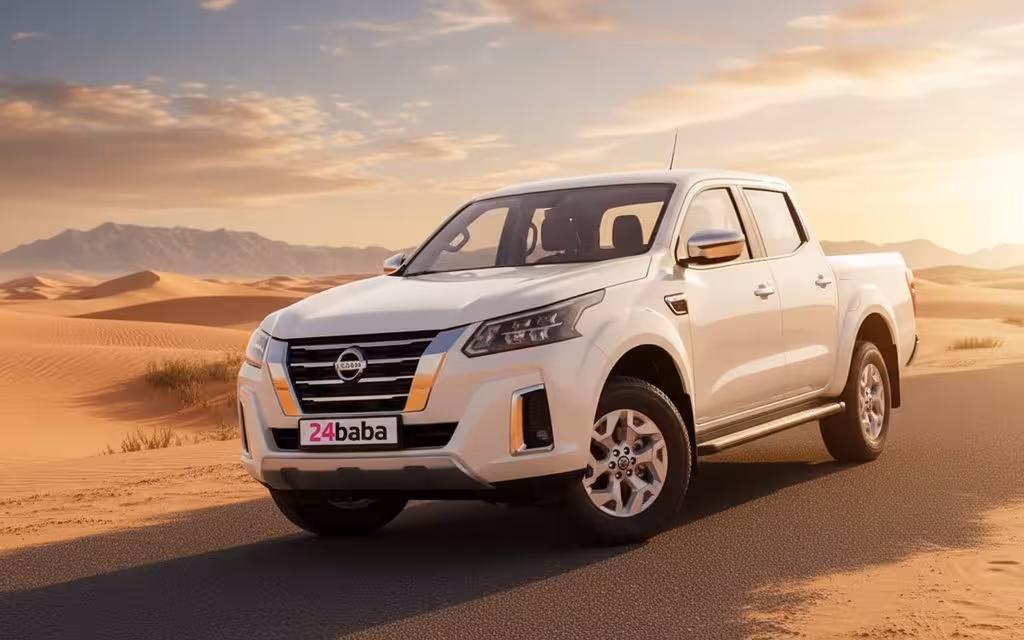 Nissan X Terra 2024 White front view with headlights – rental in Dubai