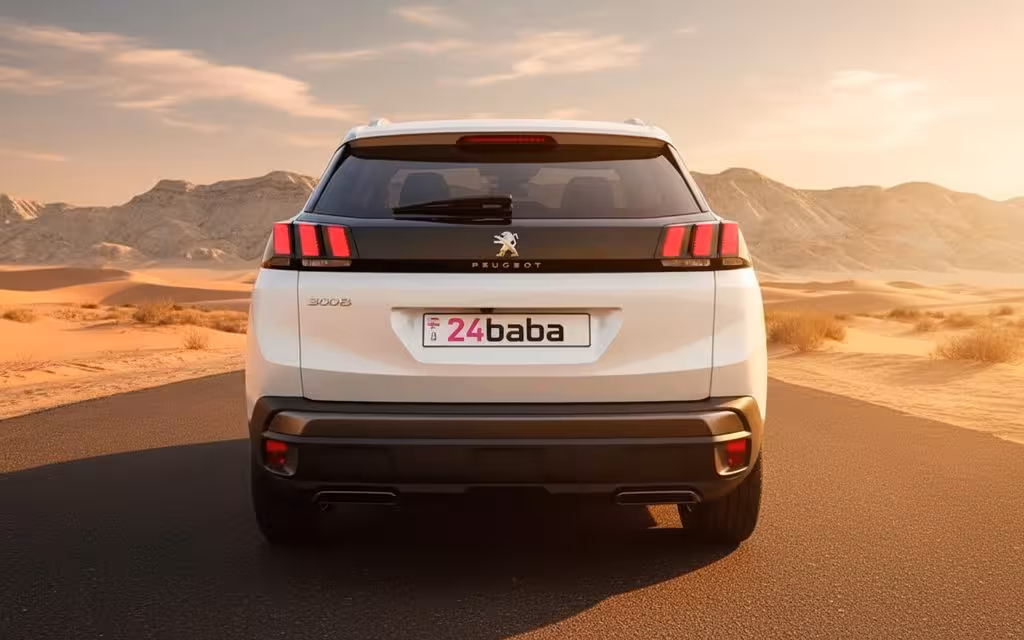 Peugeot 3008 2023 White rear view showing taillights – rental in Dubai