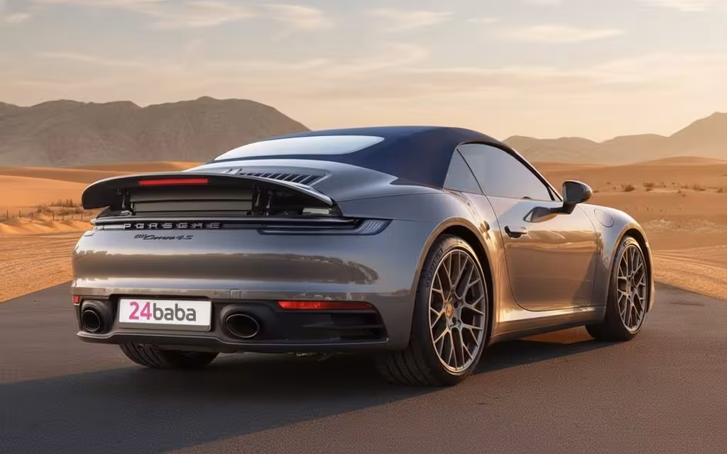 Porsche 911 2023 Grey rear view showing taillights – rental in Dubai