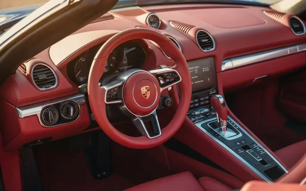 Porsche Boxster 2023 steering wheel close up – rental in Dubai