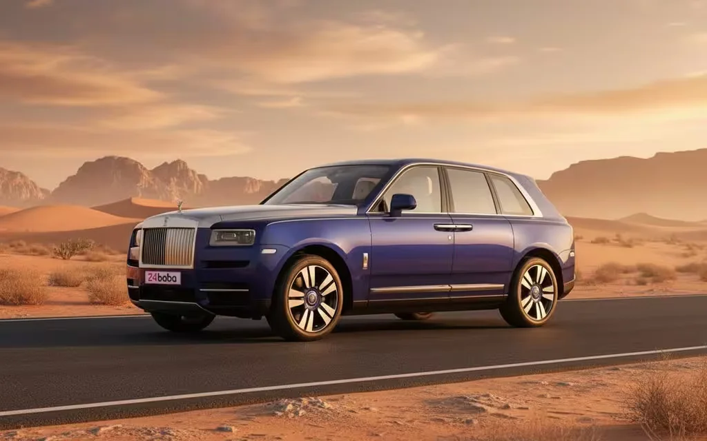 RollsRoyce Cullinan 2022 Blue rear view showing taillights – rental in Dubai