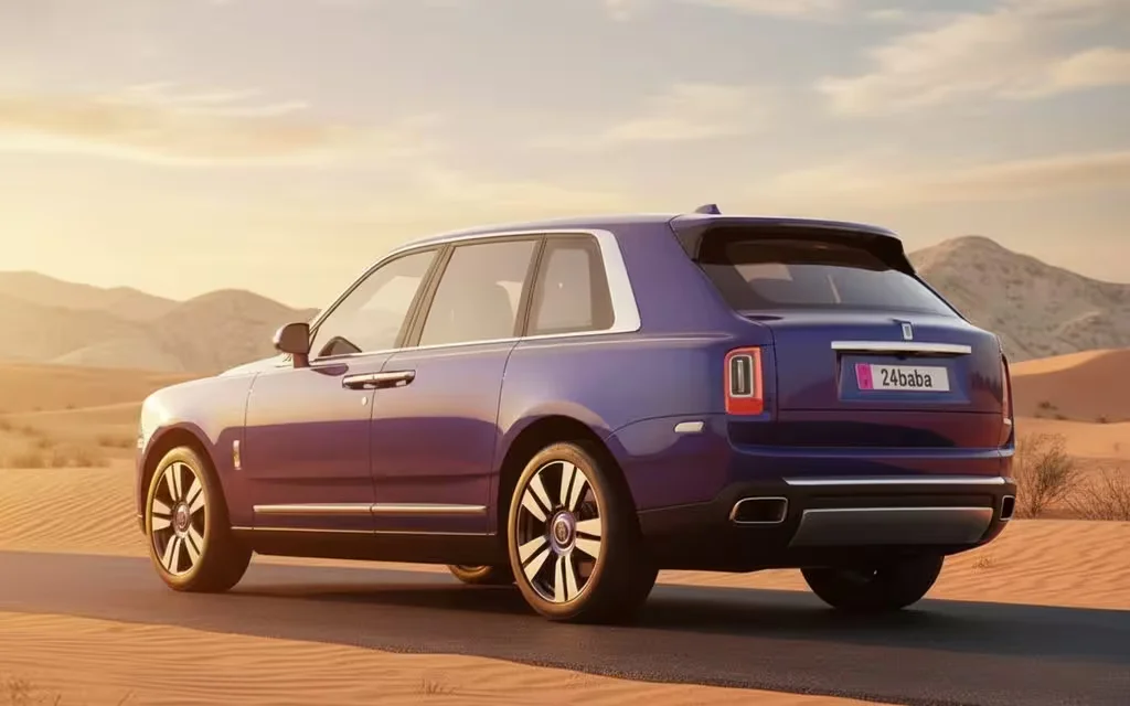 RollsRoyce Cullinan 2022 Blue rear view showing taillights – rental in Dubai