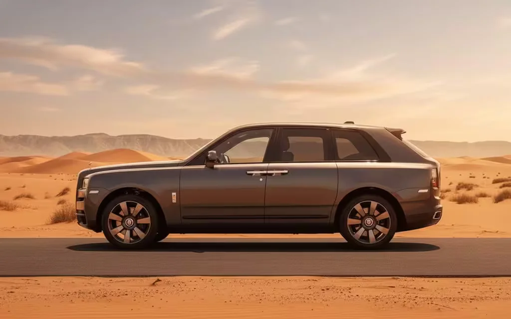 RollsRoyce Cullinan 2023 Grey side profile – rental in Dubai