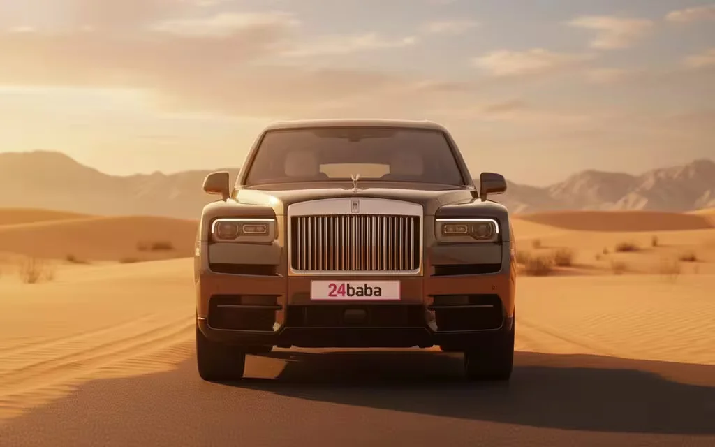 RollsRoyce Cullinan 2023 Grey front view with headlights – rental in Dubai