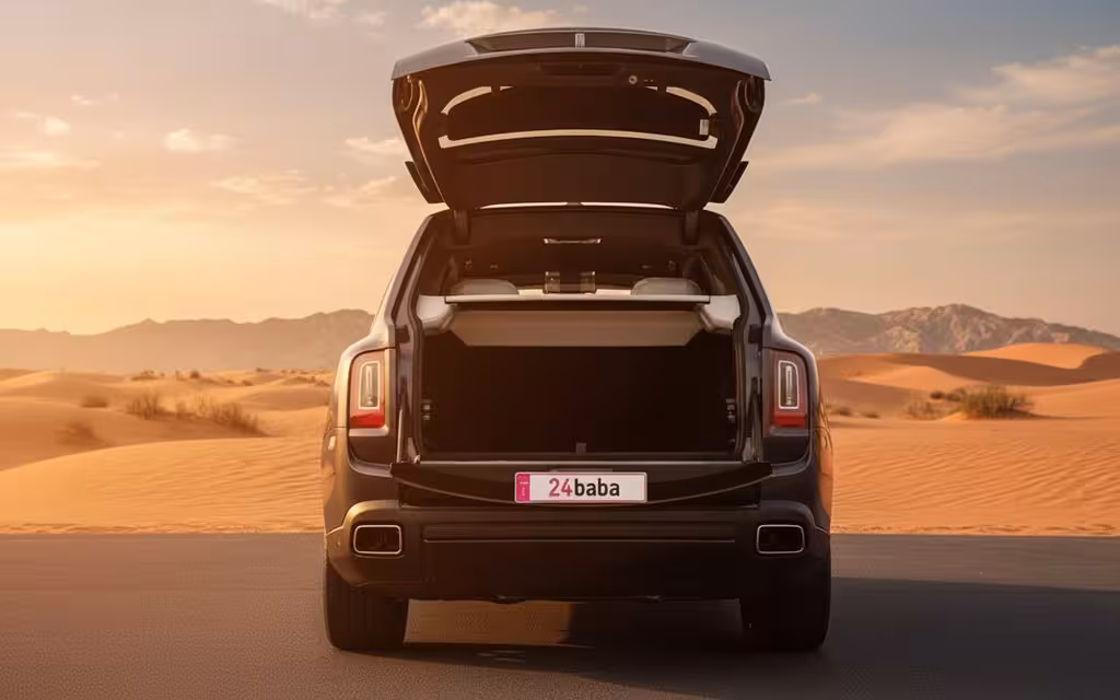 RollsRoyce Cullinan 2023 Grey rear view showing taillights – rental in Dubai