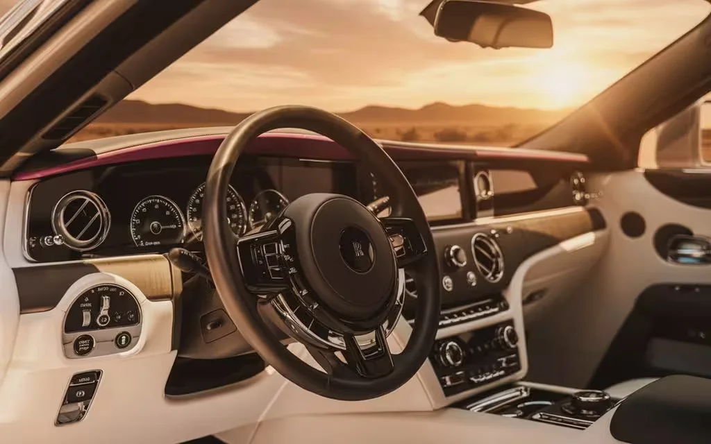 RollsRoyce Ghost 2023 interior view showing trim – rental in Dubai