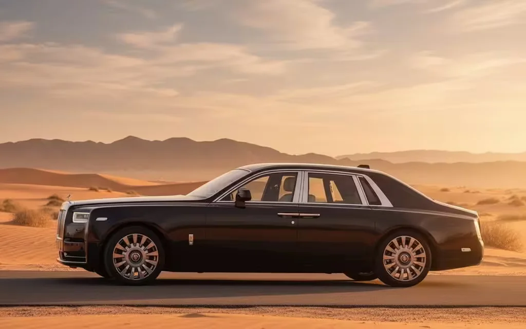 RollsRoyce Phantom 2023 Blue side profile – rental in Dubai