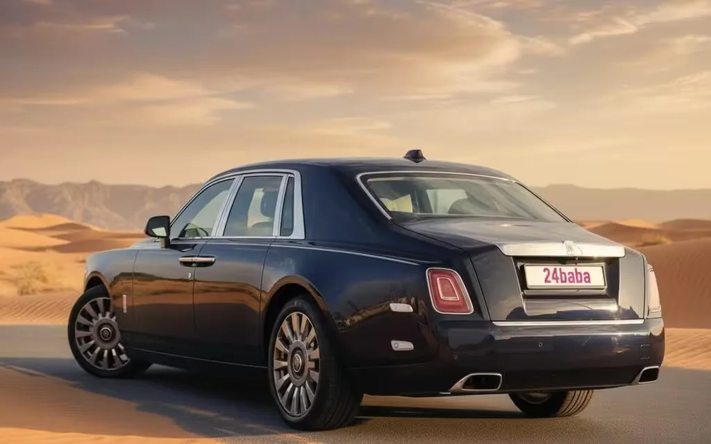 RollsRoyce Phantom 2023 Blue rear view showing taillights – rental in Dubai