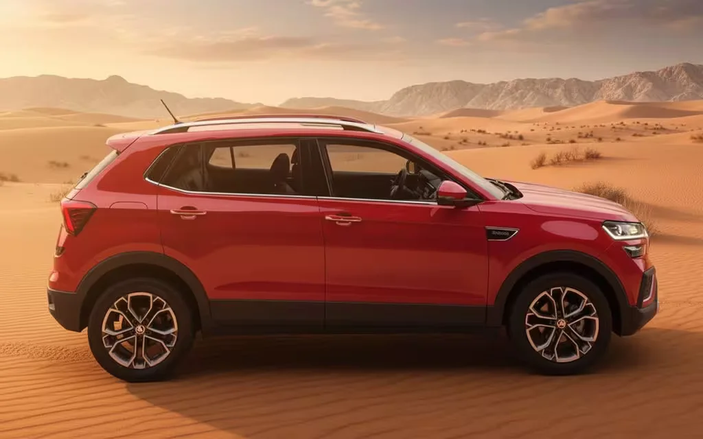 Skoda Kushaq 2023 Red side profile – rental in Dubai