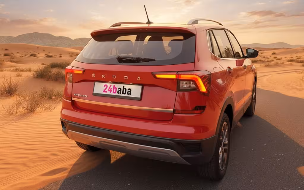 Skoda Kushaq 2023 Red rear view showing taillights – rental in Dubai