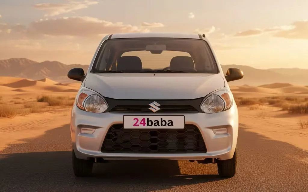 Suzuki Alto 2023 Silver front view with headlights – rental in Dubai