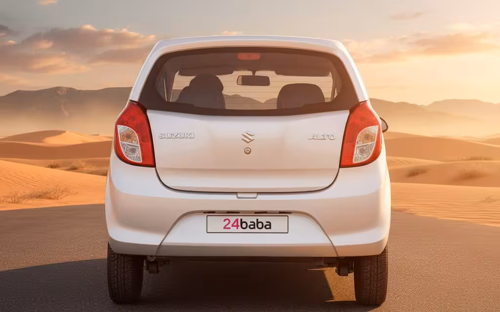 Suzuki Alto 2023 Silver rear view showing taillights – rental in Dubai