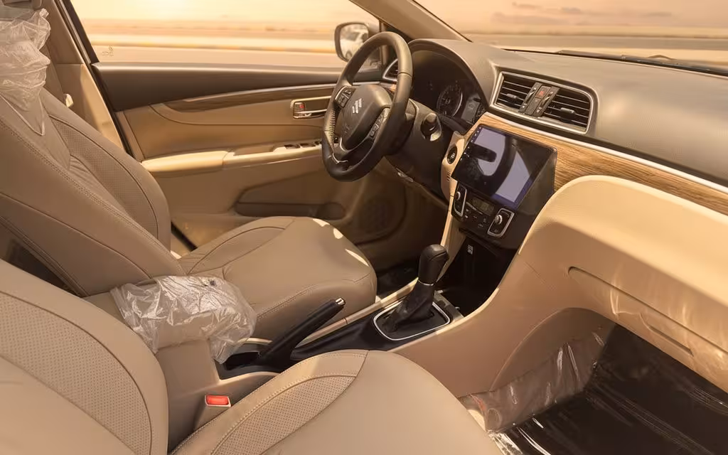 Suzuki Ciaz 2025 interior view showing trim – rental in Dubai