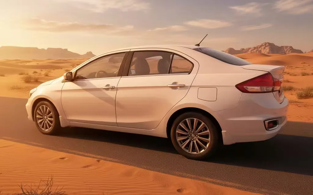 Suzuki Ciaz 2025 White side profile – rental in Dubai