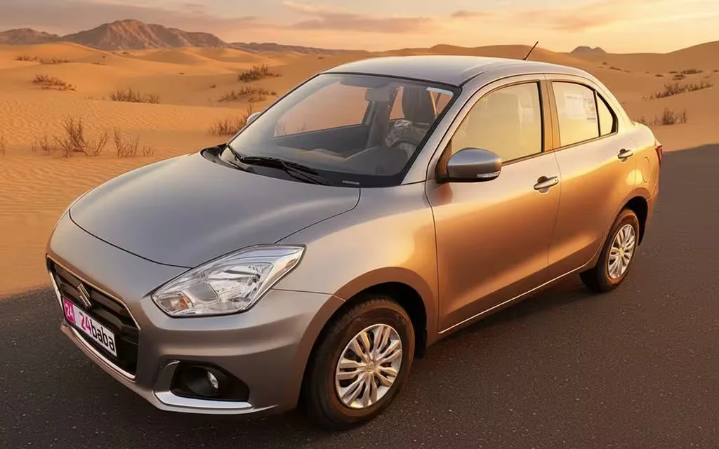 Suzuki Dzire 2023 Grey side profile – rental in Dubai