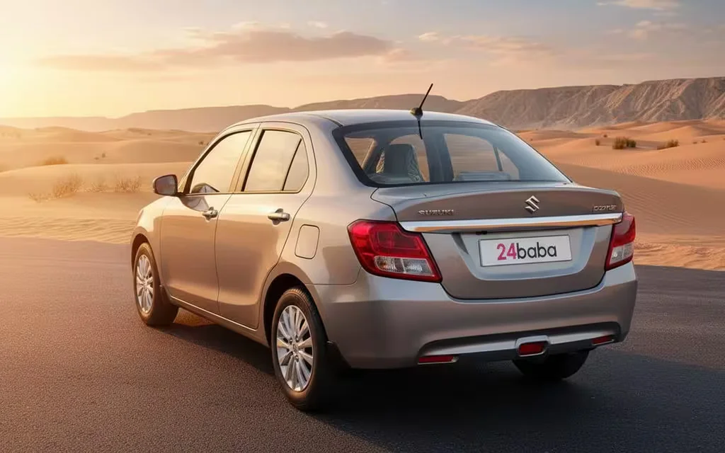Suzuki Dzire 2023 Grey rear view showing taillights – rental in Dubai