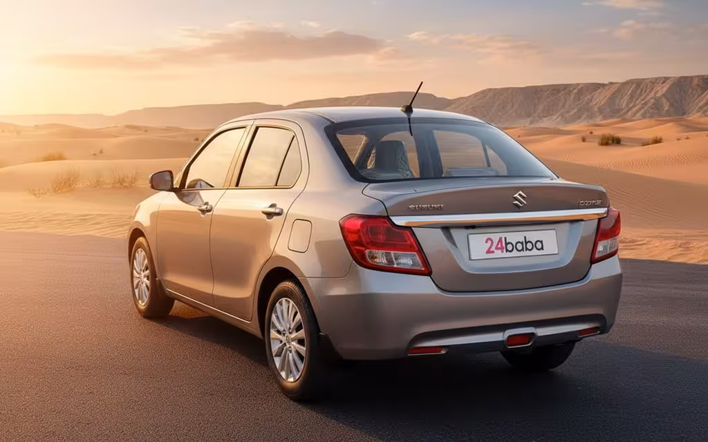Suzuki Dzire 2023 Grey rear view showing taillights – rental in Dubai