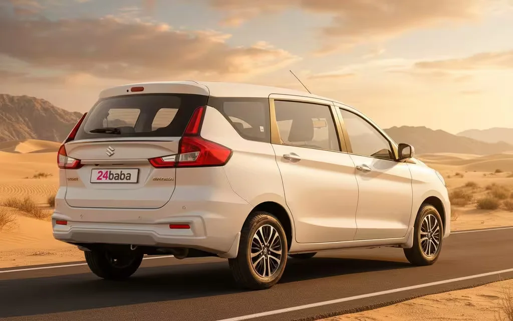 Suzuki Ertiga 2023 White rear view showing taillights – rental in Dubai