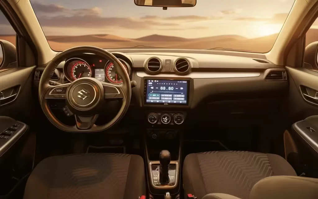 Suzuki Swift 2023 dashboard and infotainment – rental in Dubai