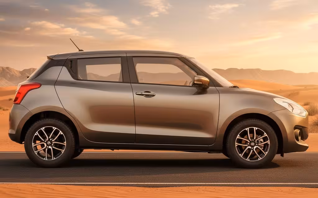 Suzuki Swift 2023 Grey side profile – rental in Dubai