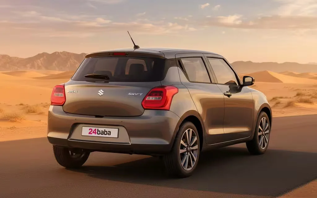 Suzuki Swift 2023 Grey rear view showing taillights – rental in Dubai