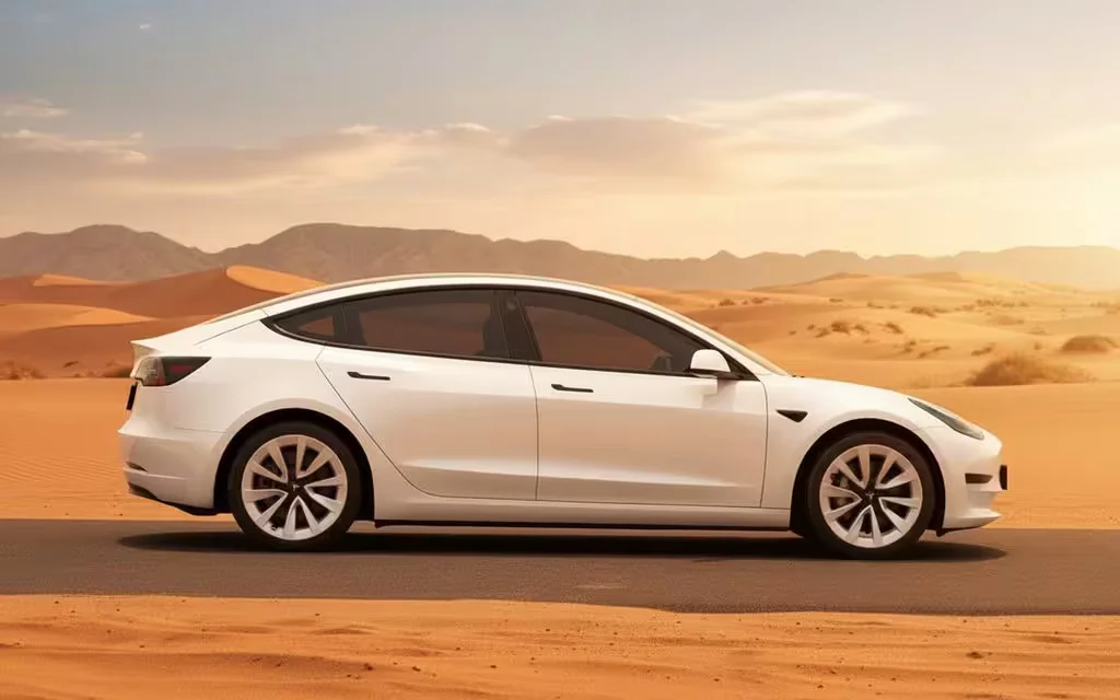 Tesla Model3 2021 White side profile – rental in Dubai