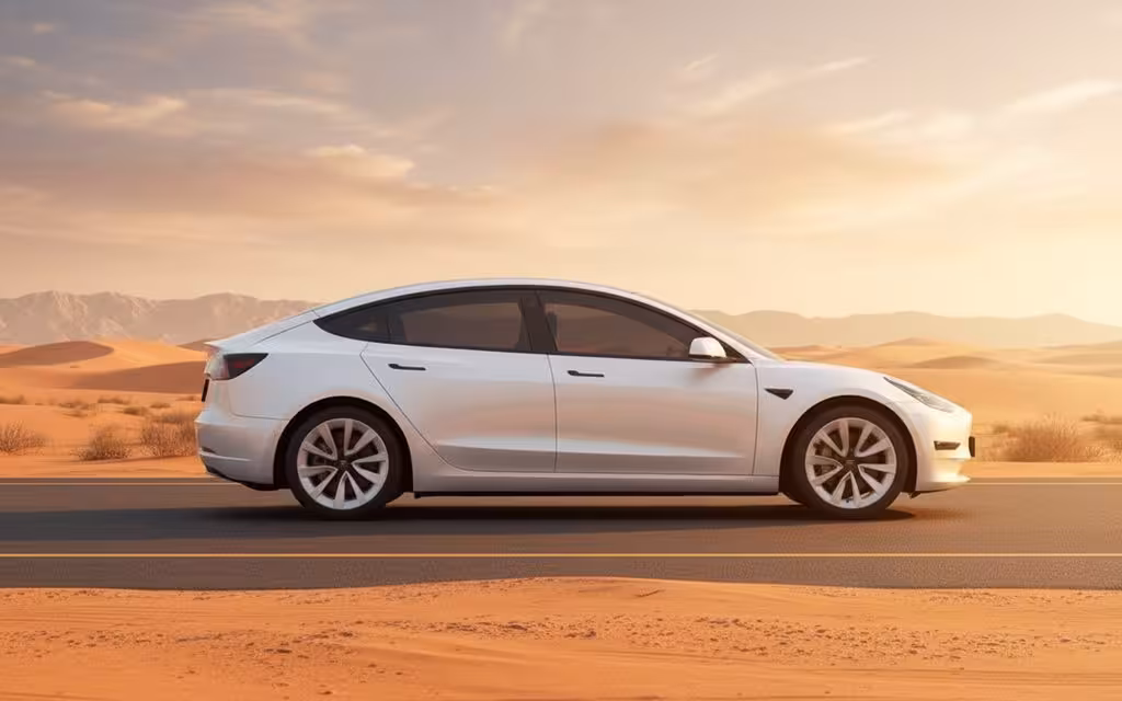 Tesla Model3 2023 White side profile – rental in Dubai
