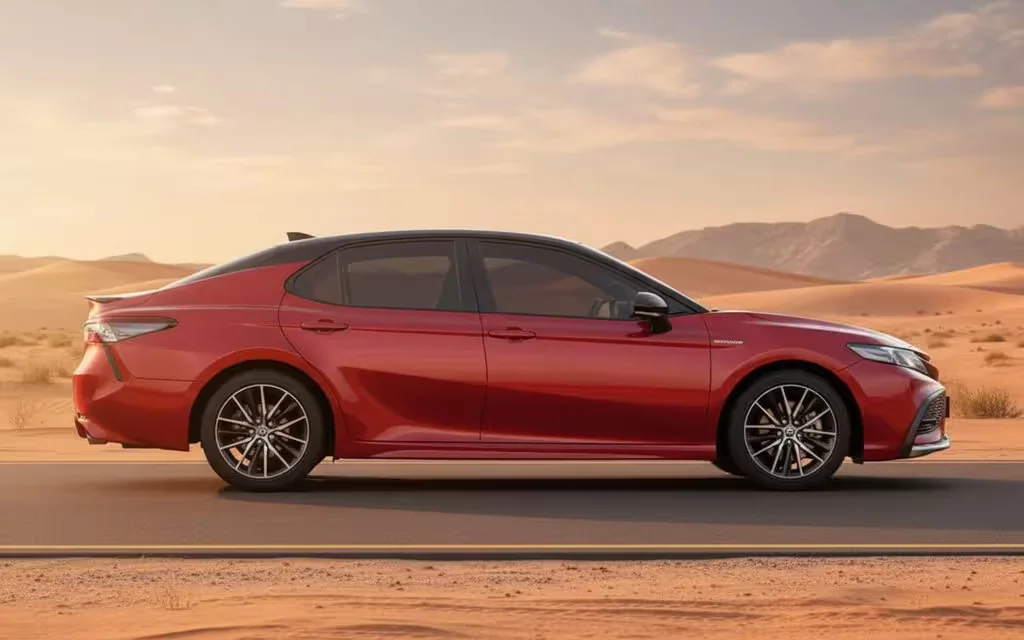 Toyota Camry 2022 Red side profile – rental in Dubai