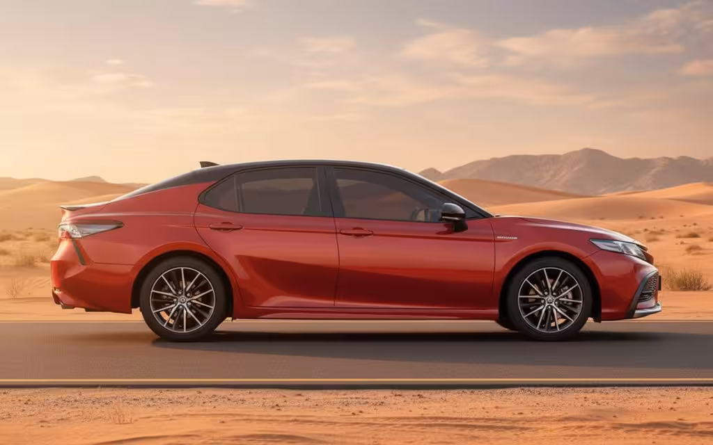 Toyota Camry 2022 Red side profile – rental in Dubai