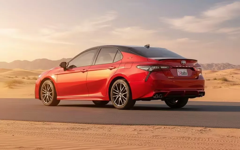 Toyota Camry 2022 Red rear view showing taillights – rental in Dubai