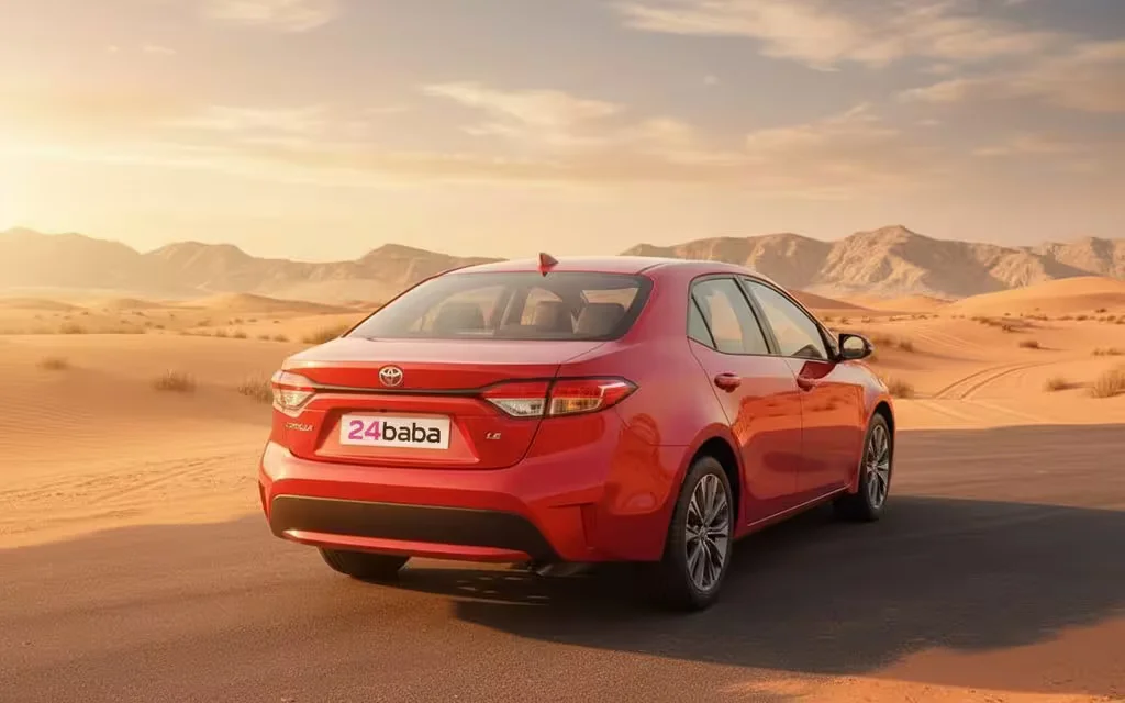 Toyota Corolla 2021 Red rear view showing taillights – rental in Dubai