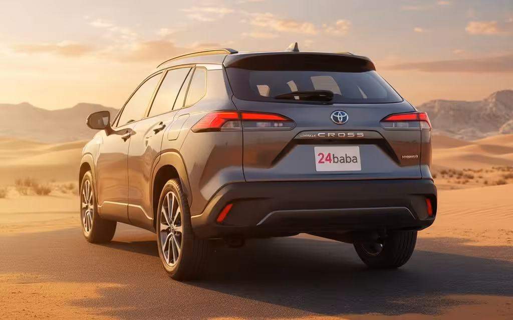 Toyota CorollaCross 2023 Grey rear view showing taillights – rental in Dubai