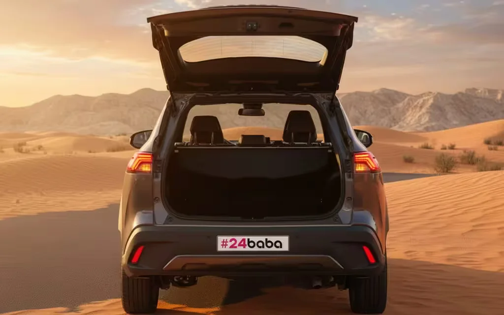 Toyota CorollaCross 2023 Grey rear view showing trunk – rental in Dubai