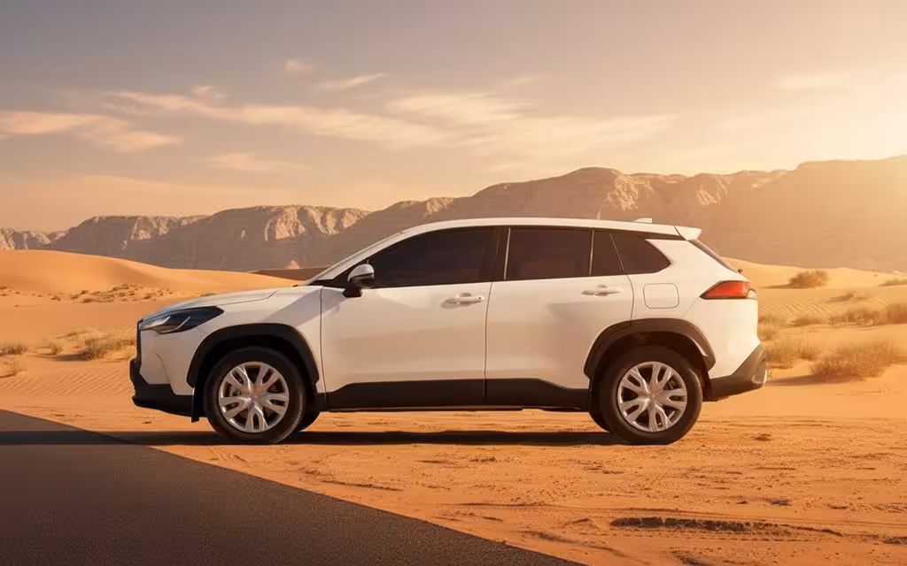 Toyota CorollaCross 2023 White side profile – rental in Dubai