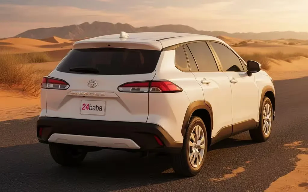Toyota CorollaCross 2023 White rear view showing taillights – rental in Dubai