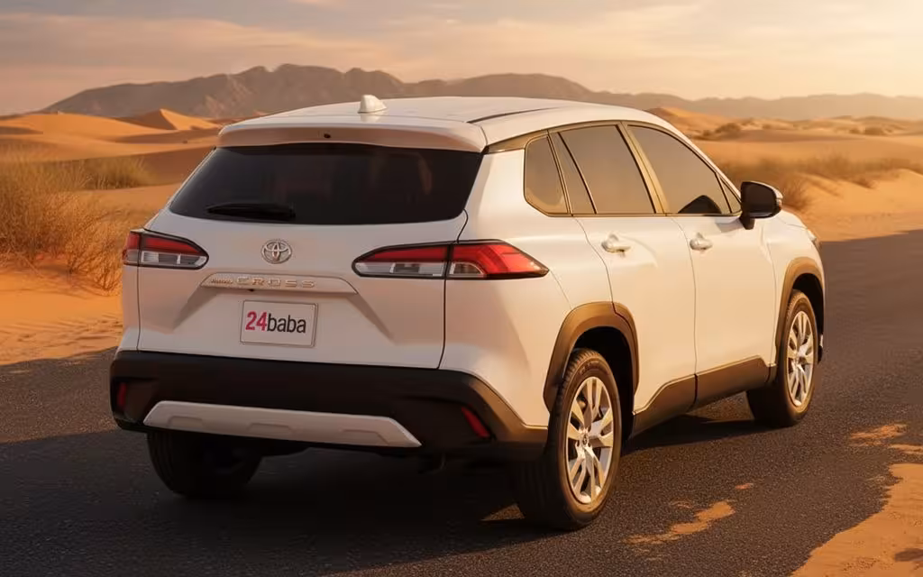 Toyota CorollaCross 2023 White rear view showing taillights – rental in Dubai