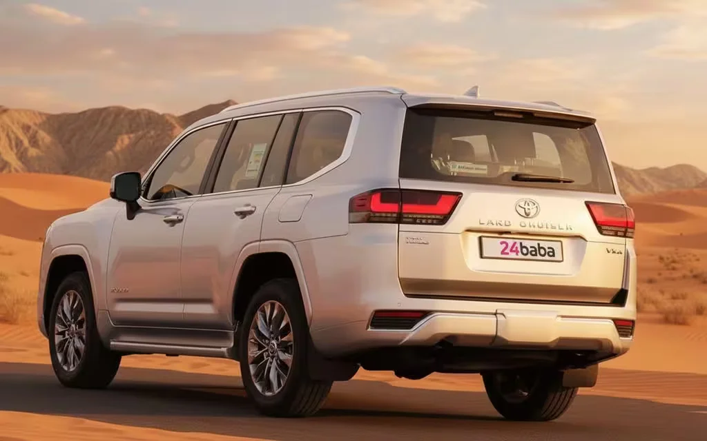 Toyota LandCruiser 2023 Silver rear view showing taillights – rental in Dubai