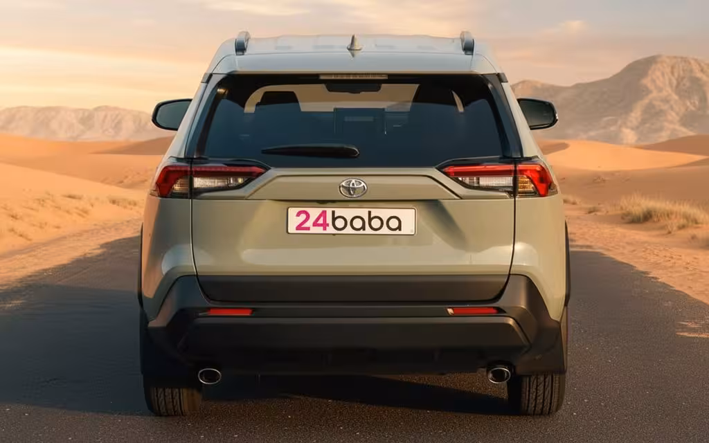 Toyota Rav4 2022 Green rear view showing taillights – rental in Dubai