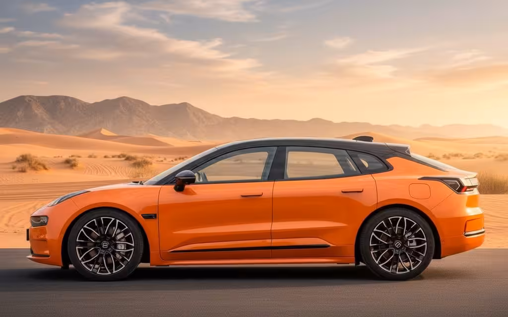 Zeekr 001 2025 Orange side profile – rental in Dubai